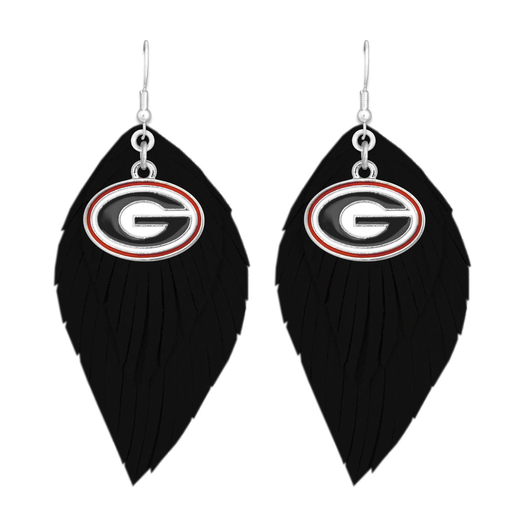 Georgia Bulldogs Earrings- Boho with Iridescent Logo Charm black