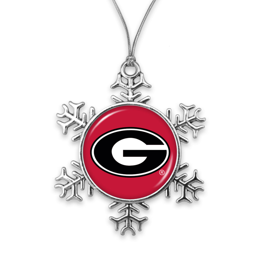 Georgia Bulldogs Christmas Ornament- Snowflake with Team Logo